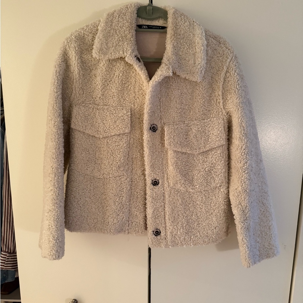 Zara Cream Sherpa Teddy Shearling Jacket size XS